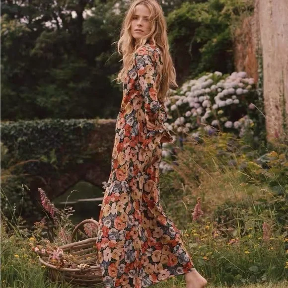 Doen Musetta floral-print silk midi dress NEW without tag - Picture 1 of 10